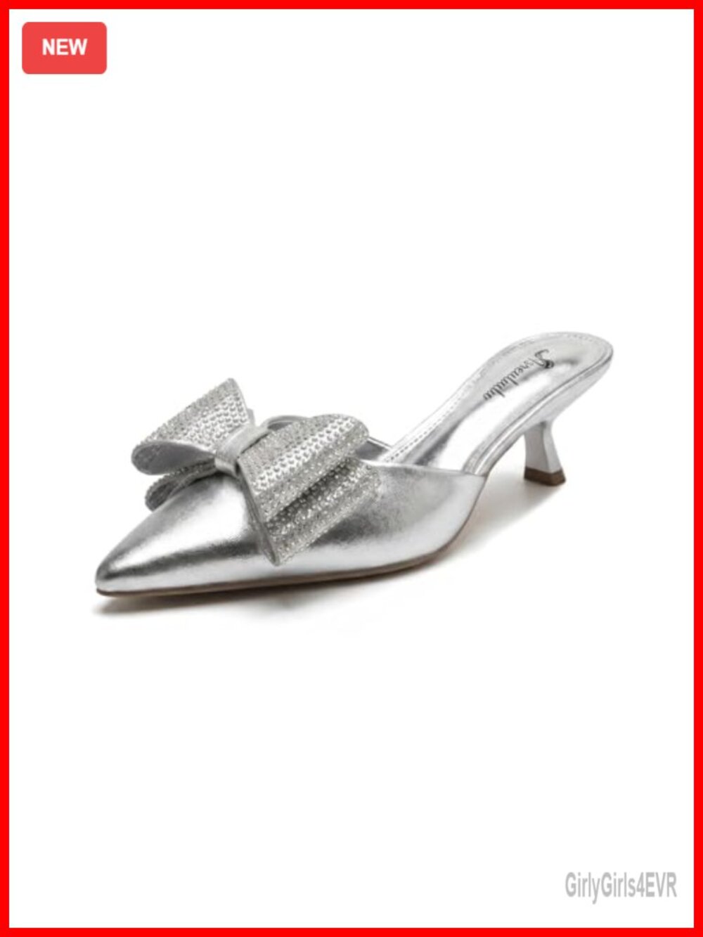 Pointed Toe Kitten Heel Mules Rhinestone Bow Dress Sandals